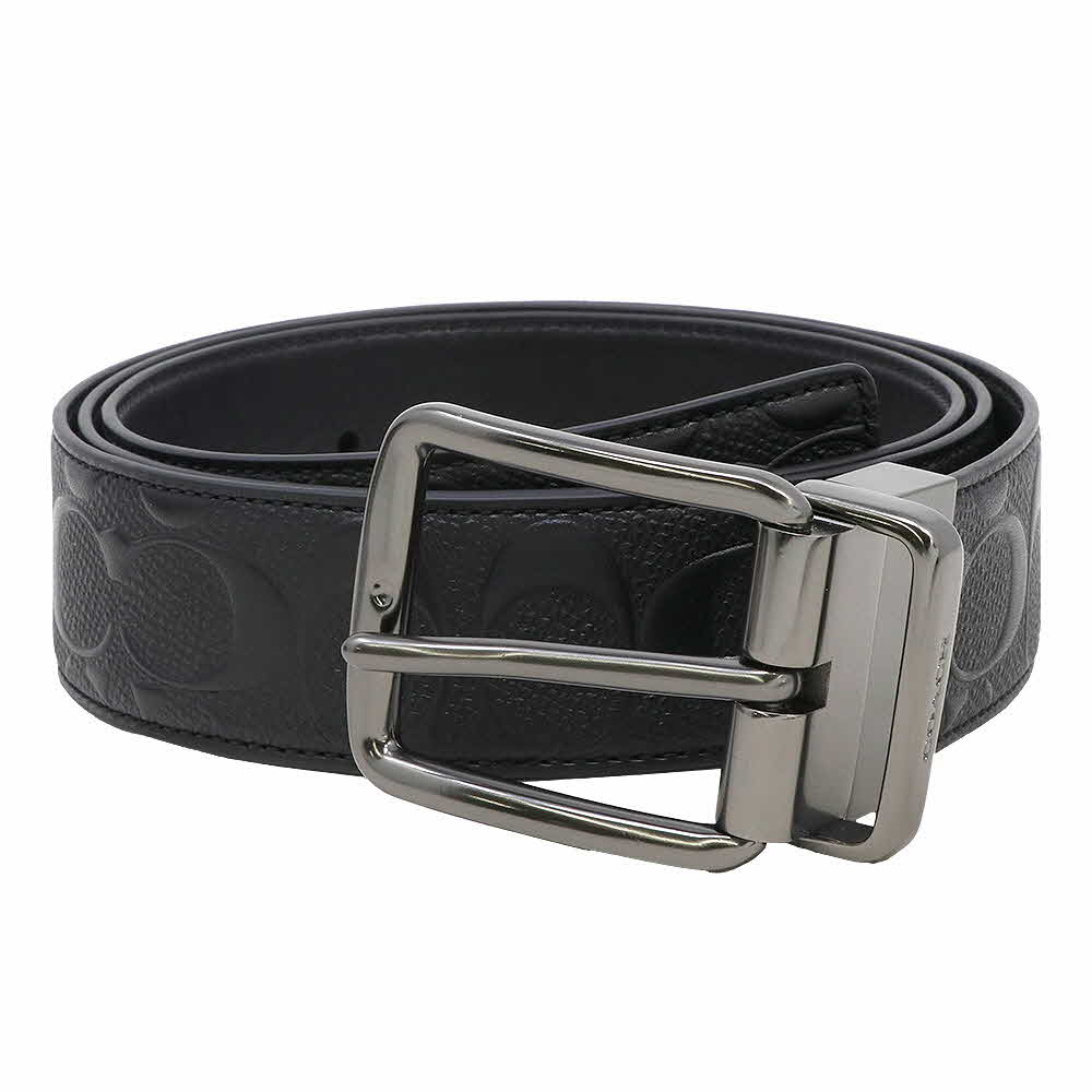 Coach Men Belt In Gift Box Wide Harness Cut-To-Size Reversible Signature Leather Belt Black # F55157