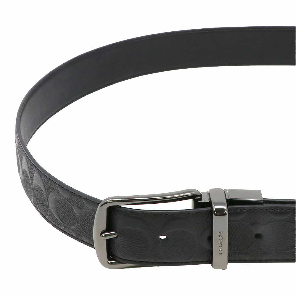 Coach Men Belt In Gift Box Wide Harness Cut-To-Size Reversible Signature Leather Belt Black # F55157