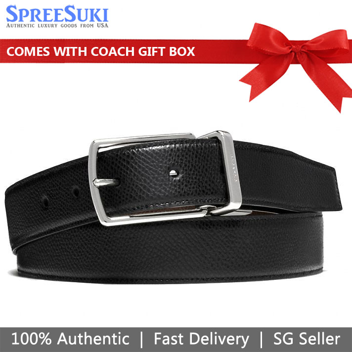 Coach Men Belt In Gift Box Modern Harness Cut-To-Size Reversible Smooth Leather Belt Black / Dark Brown # F59116