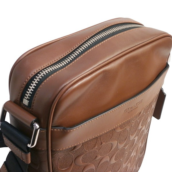 Coach Men Charles Flight Bag In Signature Leather Nickel / Saddle Brown # F24868