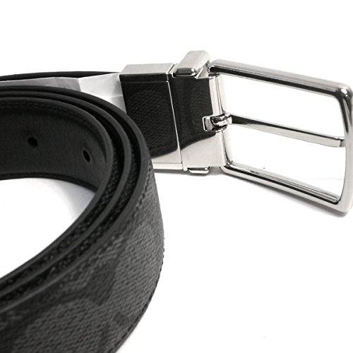 Coach Men Modern Harness Cut-To-Size Reversible Signature Coated Canvas Belt Charcoal / Black / Silver # F64825