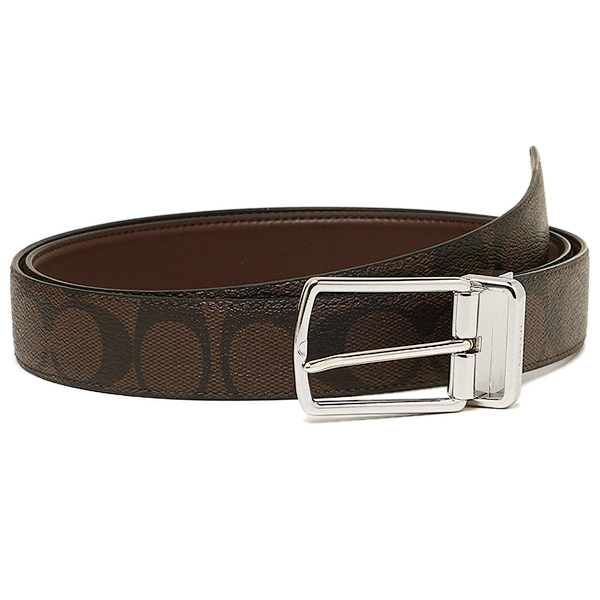 Coach Men Modern Harness Cut-To-Size Reversible Signature Coated Canvas Belt Mahogany / Brown # F64825