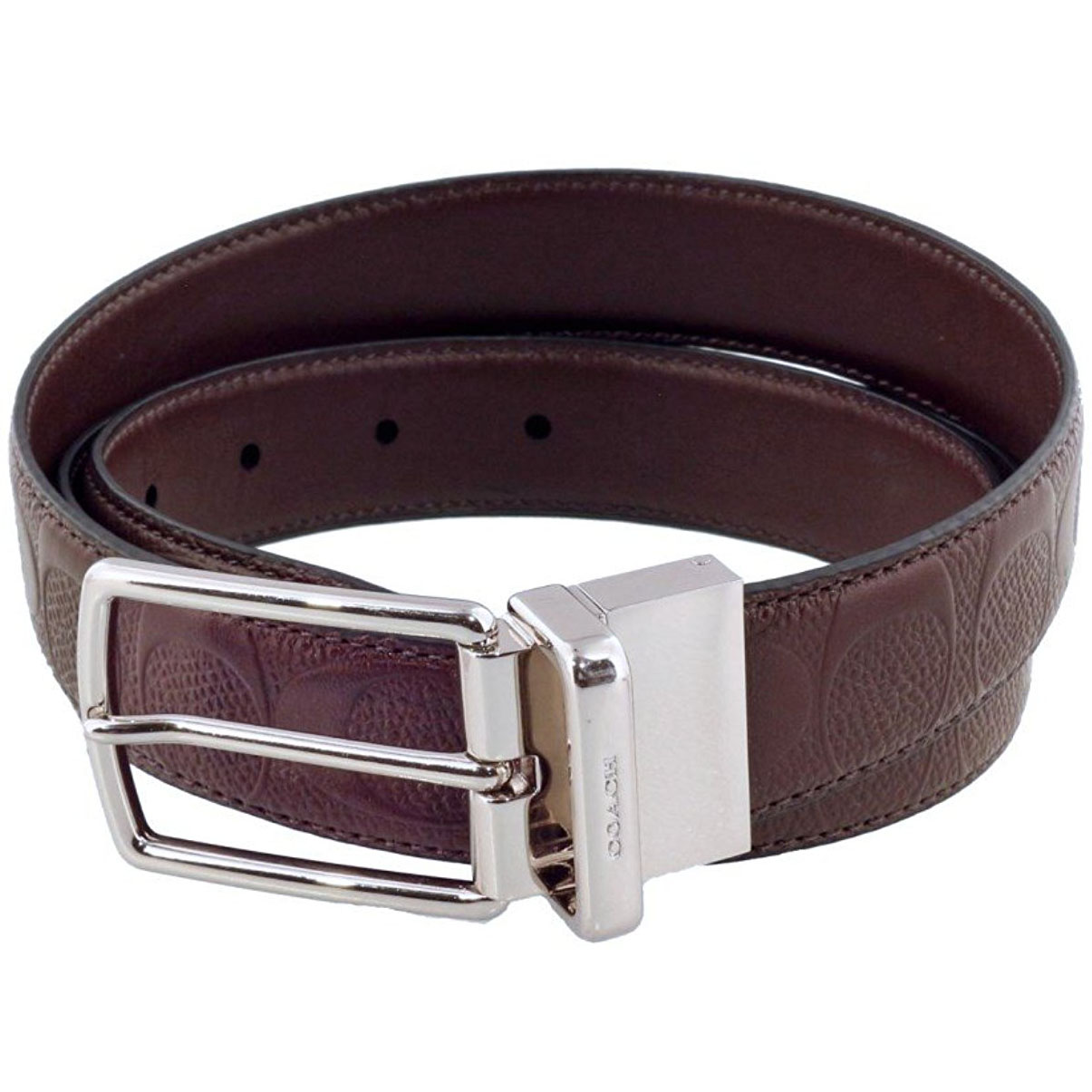 Coach Men Modern Harness Cut-To-Size Reversible Signature Leather Belt Mahogany Brown # F55158