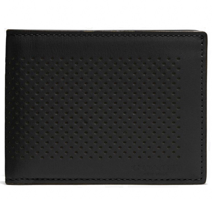 Coach Men Slim Billfold Id Wallet In Perforated Leather Black # F75227