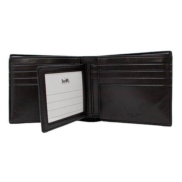 Coach Men Compact Id Wallet In Signature Charcoal / Black # 74993
