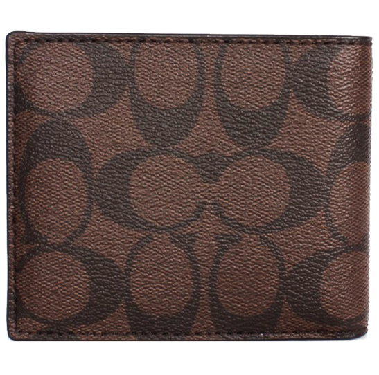 Coach Men Wallet In Gift Box Compact Id Wallet In Signature Mahogany Brown # F74993