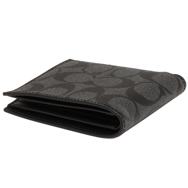 Coach Men Double Billfold Wallet In Signature Charcoal / Black # F75083