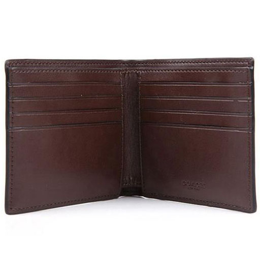 Coach Men Wallet In Gift Box Double Billfold Wallet In Signature Mahogany / Brown # F75083