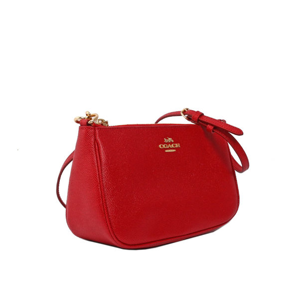 Coach Messico Top Handle Pouch Crossbody Bag Light Gold / True Red # F25591