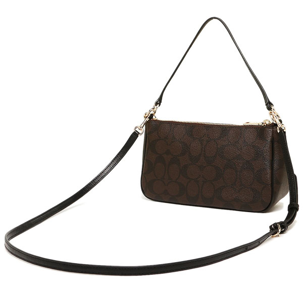 Coach Messico Top Handle Pouch In Signature Crossbody Bag Black Brown # F58321
