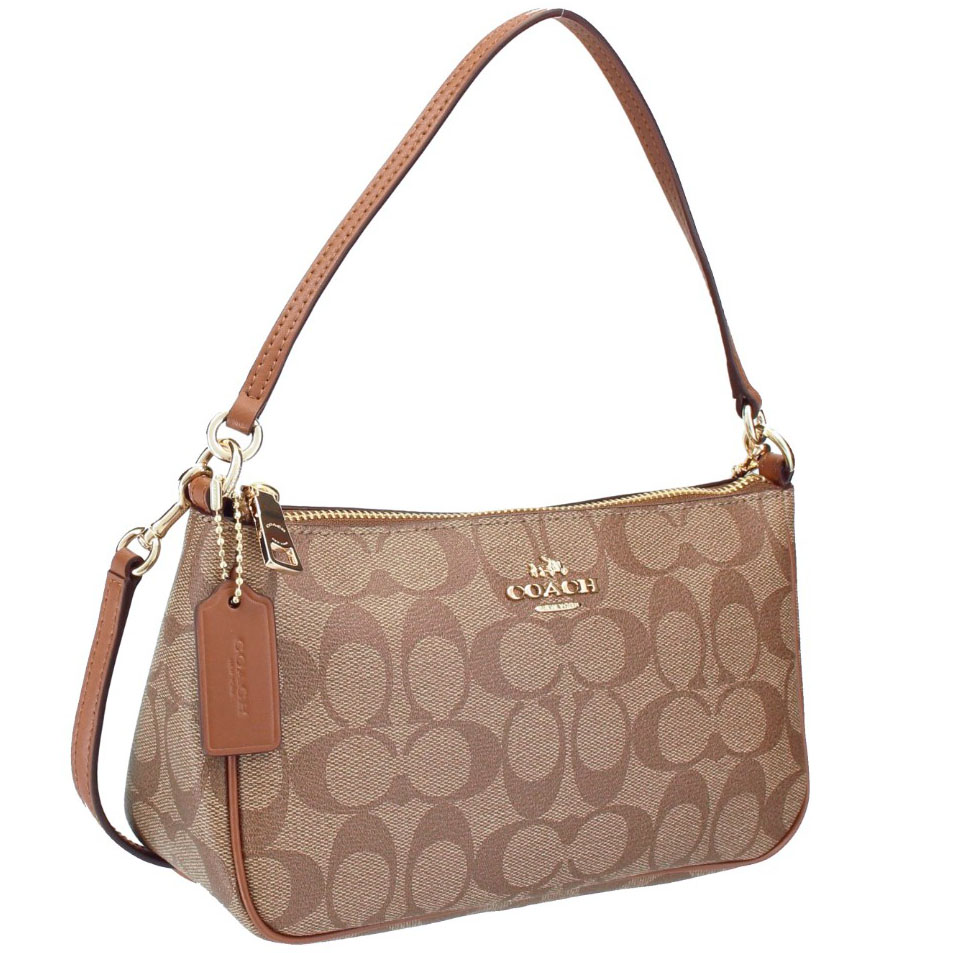 Coach Messico Top Handle Pouch In Signature Crossbody Bag Khaki / Saddle Brown # F58321