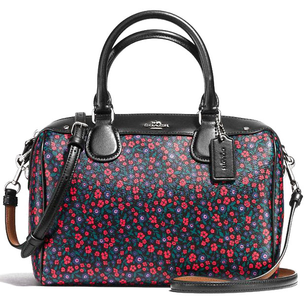 Coach Mini Bennett Satchel In Ranch Floral Print Coated Canvas Silver / Bright Red # F59445