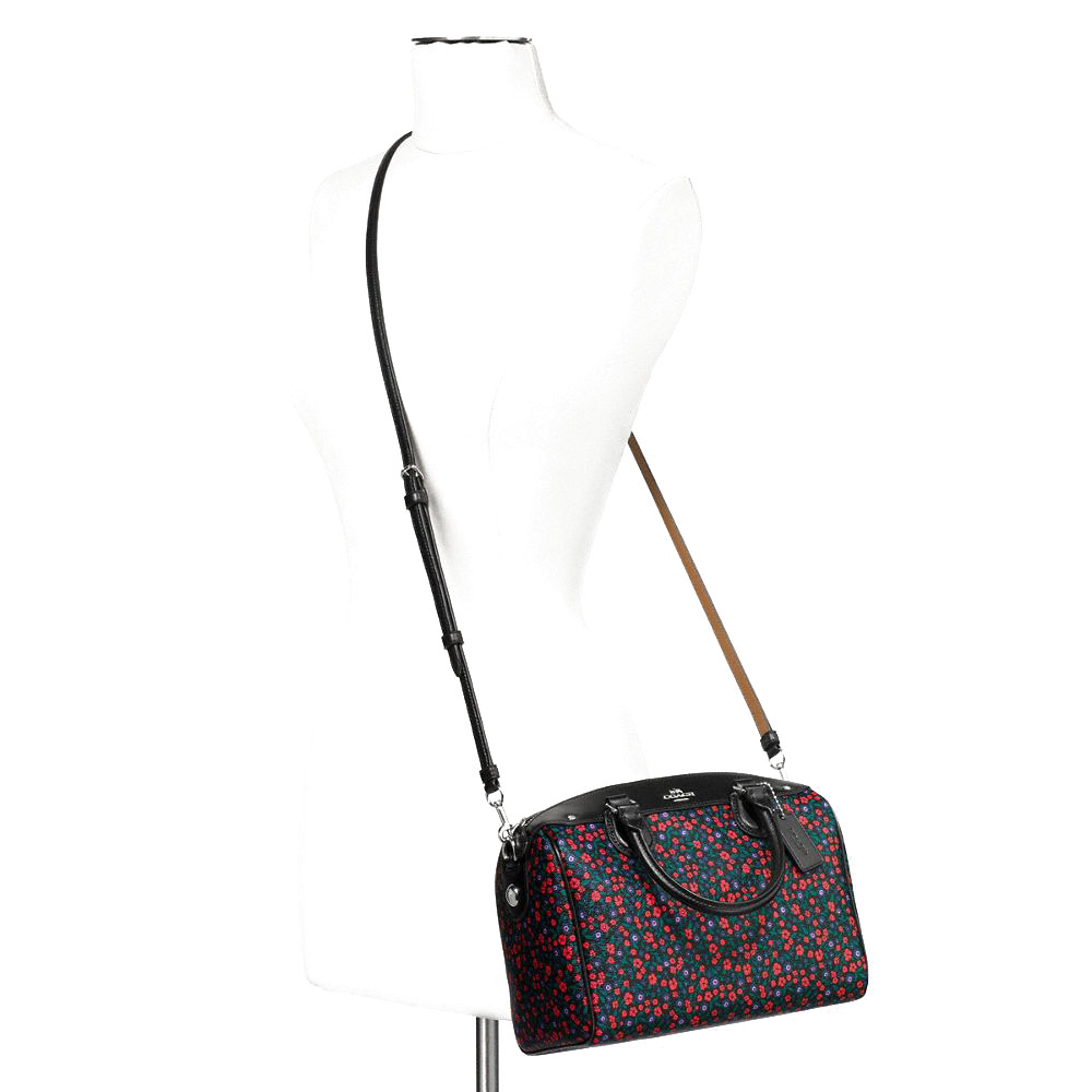 Coach Mini Bennett Satchel In Ranch Floral Print Coated Canvas Silver / Bright Red # F59445