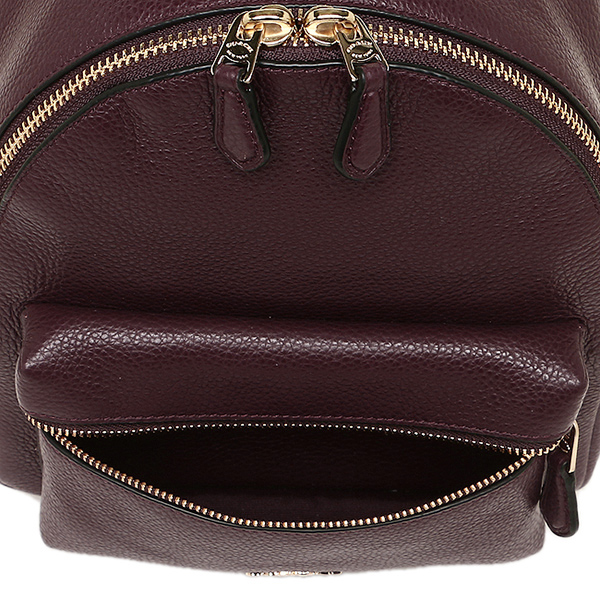 Coach Mini Charlie Backpack In Pebble Leather Gold / Oxblood Dark Red # F38263