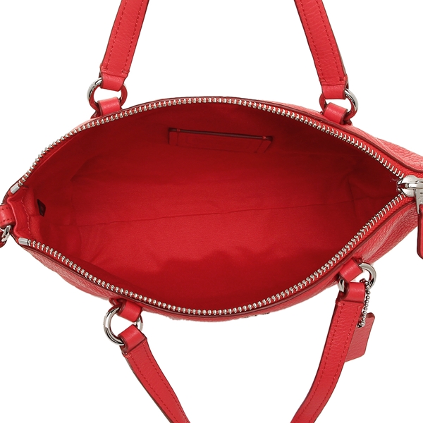 Coach Mini Kelsey Satchel In Pebble Leather Silver / Bright Red # F57563