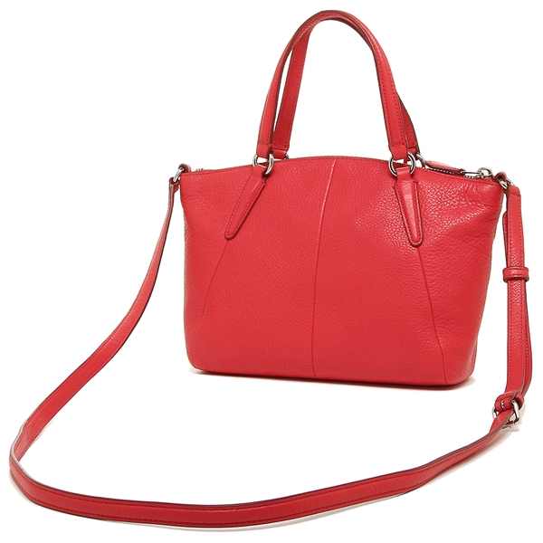 Coach Mini Kelsey Satchel In Pebble Leather Silver / Bright Red # F57563