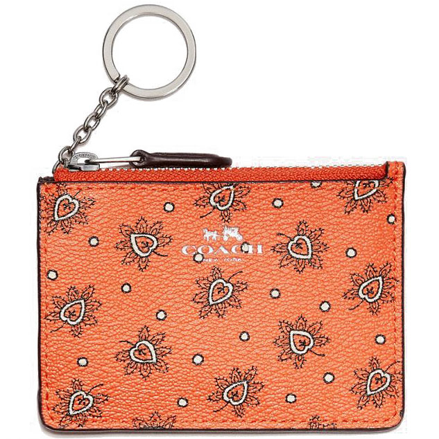 Coach Mini Skinny Id Case In Forest Bud Print Coated Canvas Silver / Coral Multi # F11849