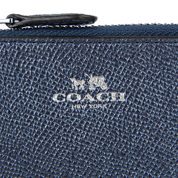 Coach Mini Skinny Id Case In Metallic Crossgrain Leather Metallic Navy Blue # F21072