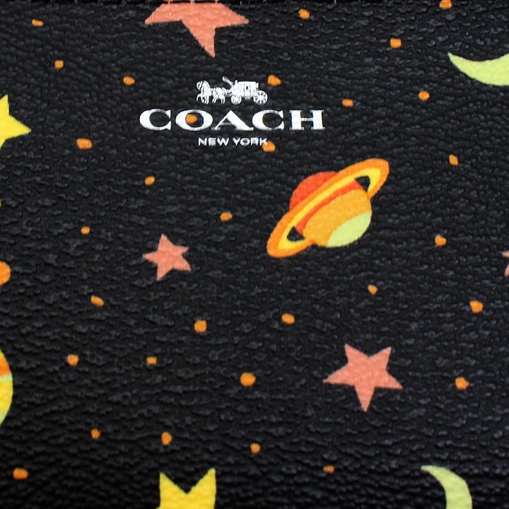 Coach Mini Skinny Id Case With Constellation Print Black / Multi / Silver # F30059