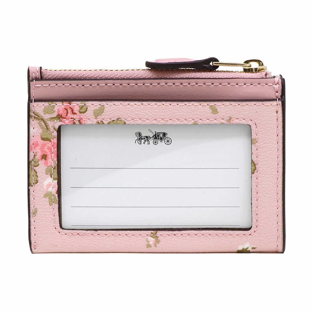 Coach Mini Skinny Id Case With Rose Bouquet Print Blossom Pink # 91788
