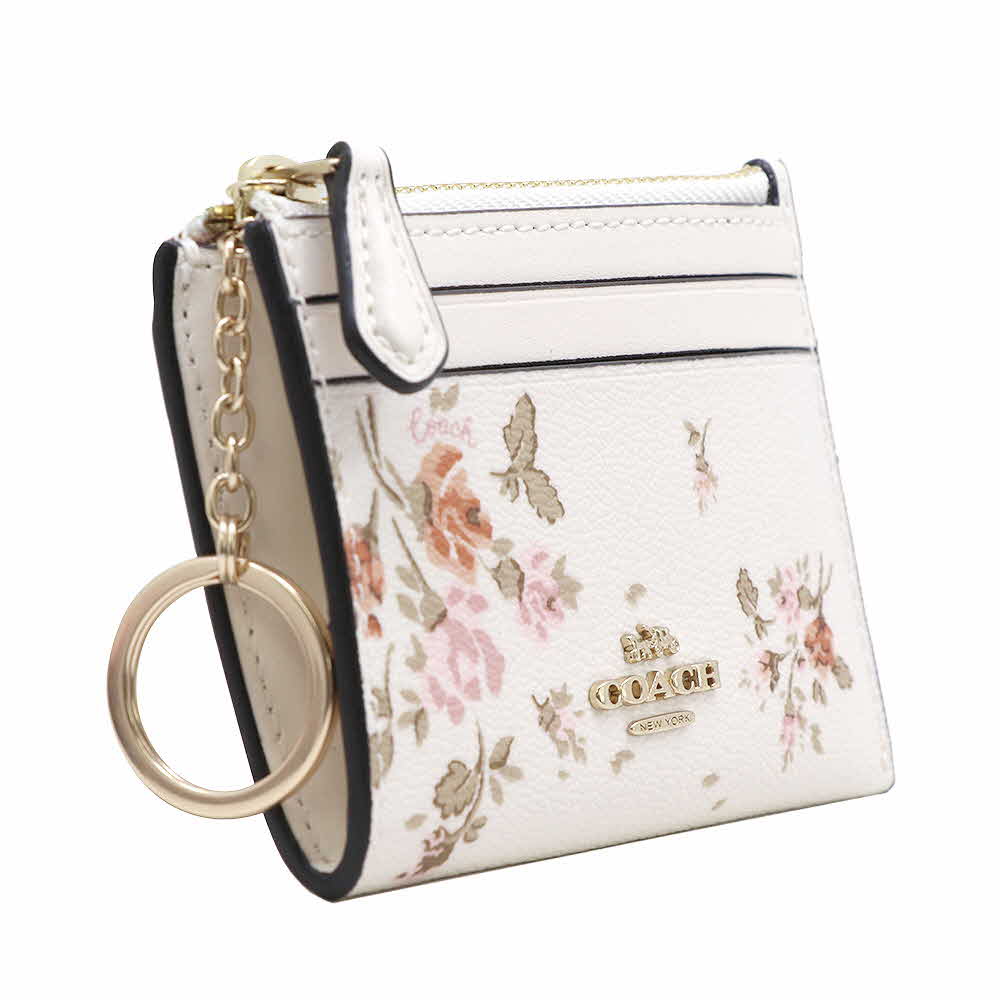 Coach Mini Skinny Id Case With Rose Bouquet Print Chalk Off White # 91788