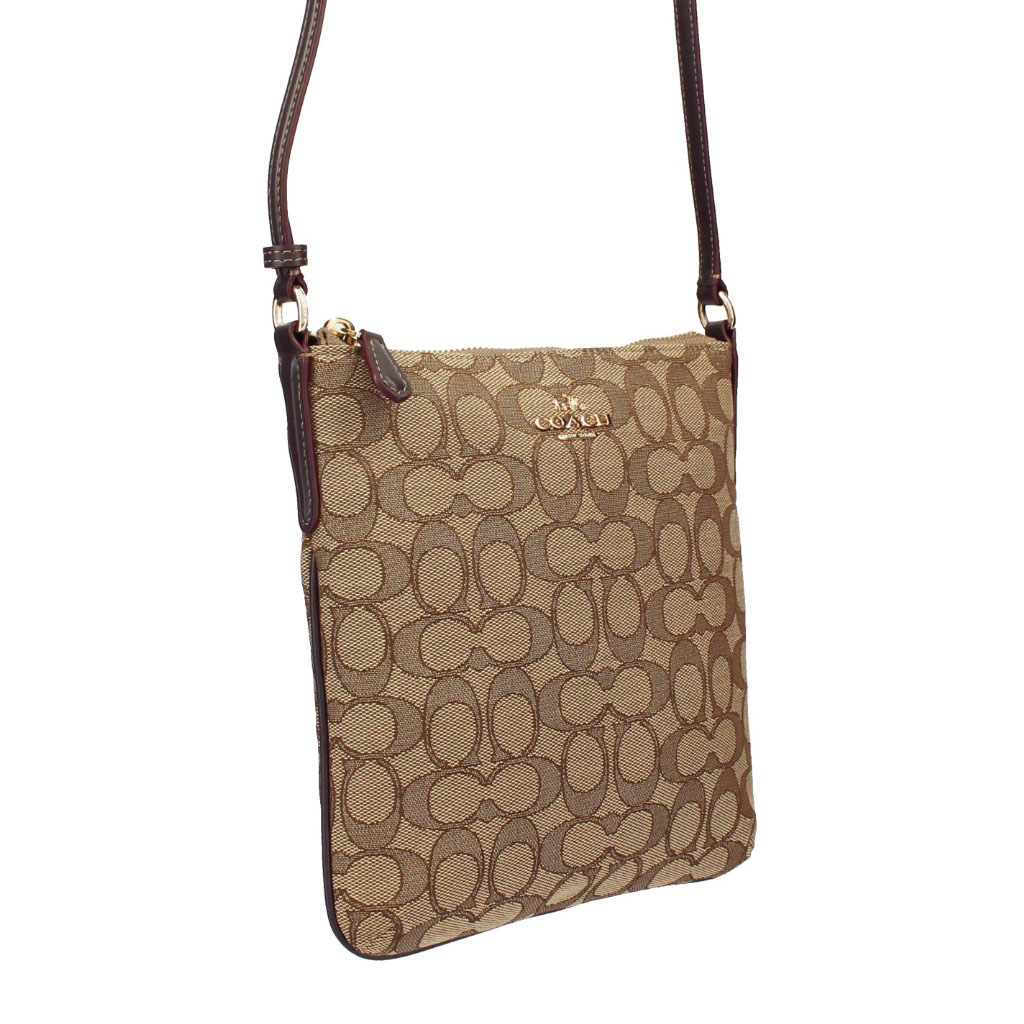 Coach North / South Crossbody In Outline Signature Jacquard Gold / Khaki / Brown # F58421