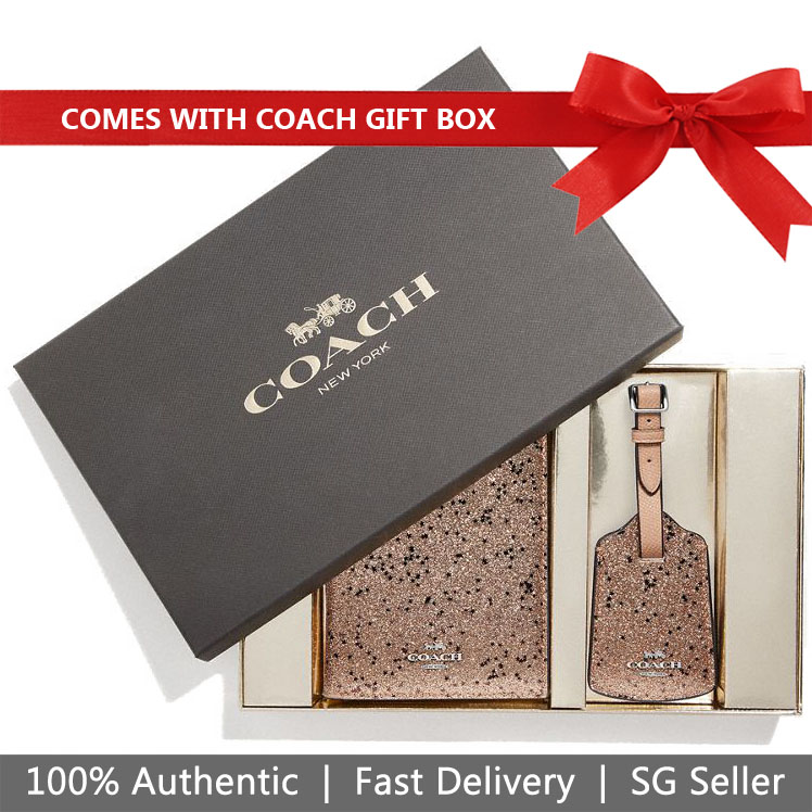 Coach Passport Holder Luggage Tag In Gift Box Boxed Travel Set Gold / Silver # F38644