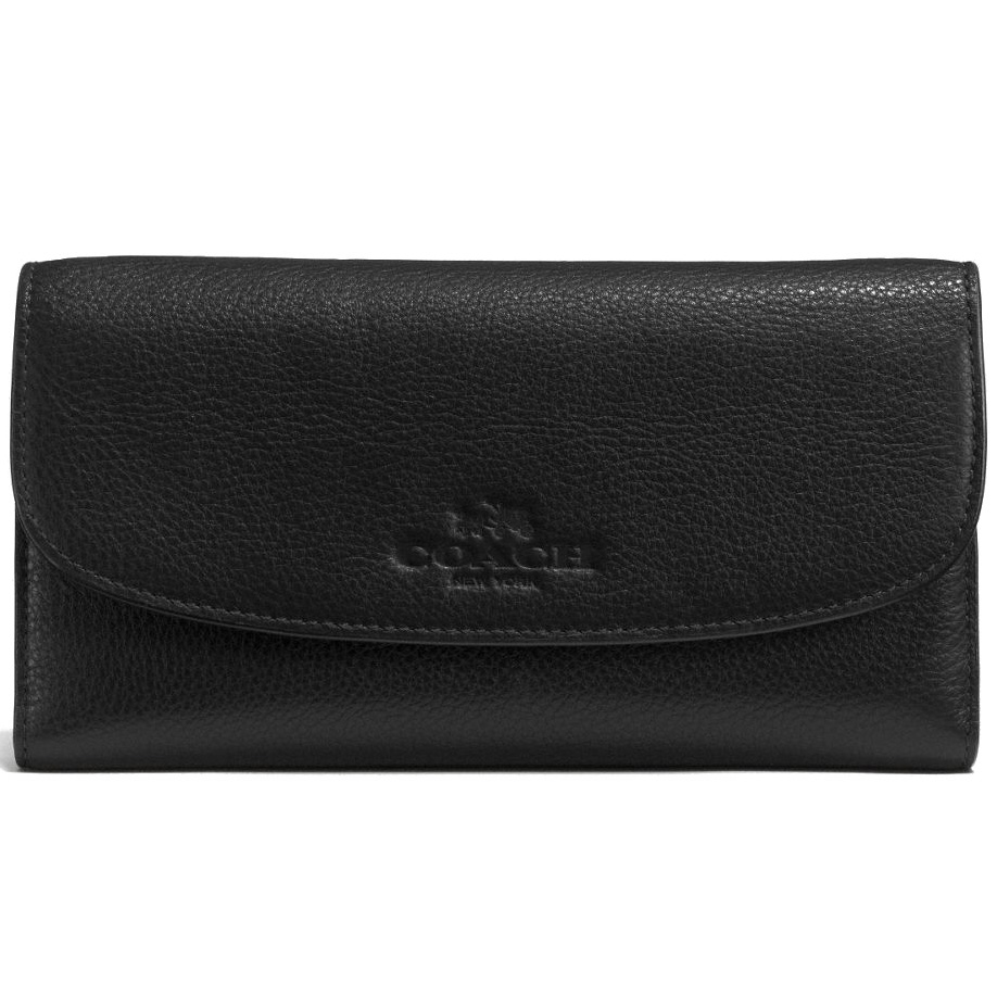 Coach Pebble Leather Checkbook Wallet Black # F52715