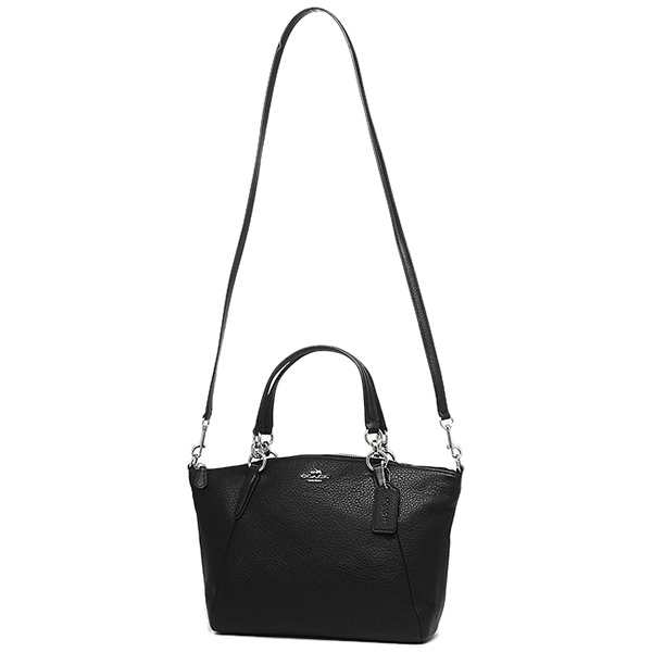 Coach Pebble Leather Small Kelsey Satchel Crossbody Shoulder Bag Black / Silver # F36675