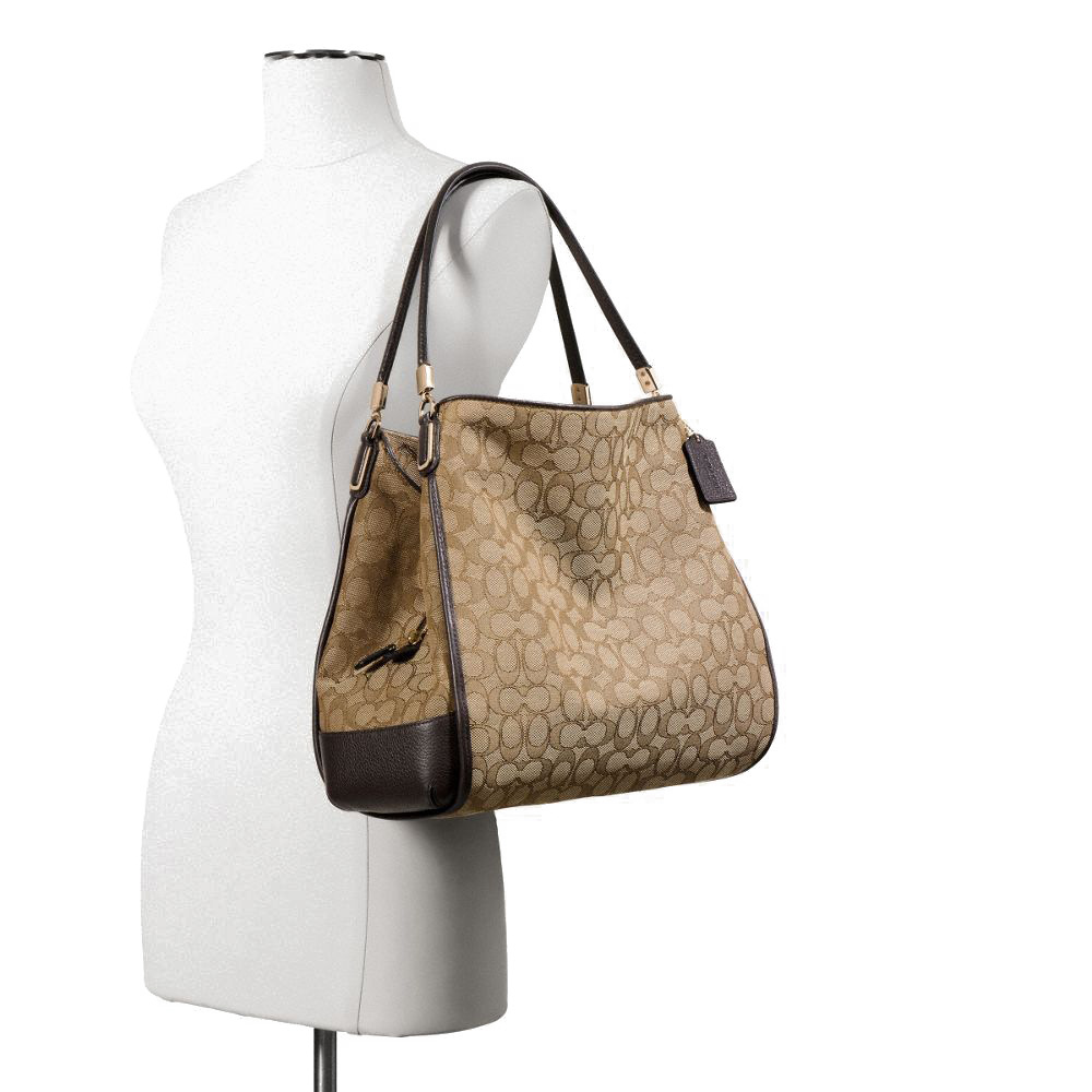 Coach Phoebe Outline Shoulder Bag In Signature Canvas Brown / Khaki / Gold # F36184