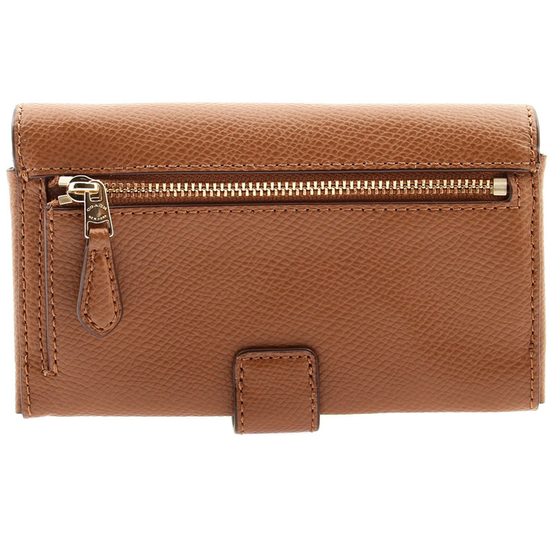 Coach Phone Clutch In Crossgrain Leather Gold / Saddle Brown # F53977