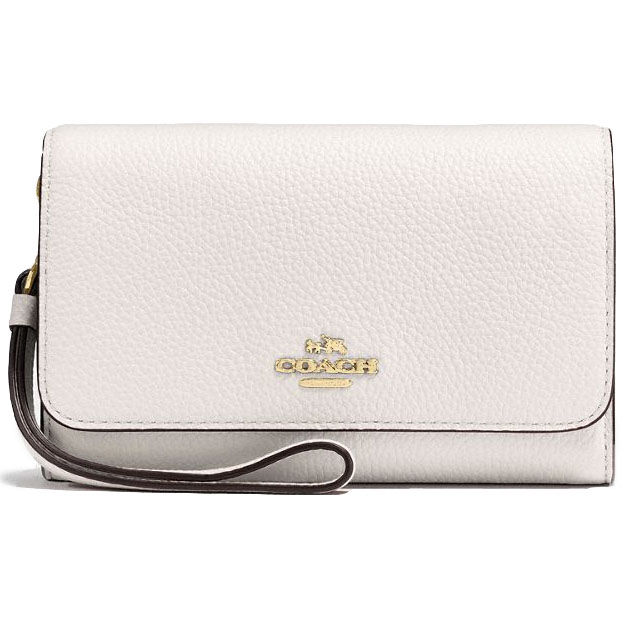 Coach Phone Clutch In Polished Pebble Leather Chalk White # 16115B
