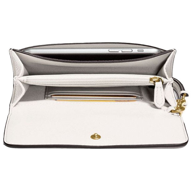 Coach Phone Clutch In Polished Pebble Leather Chalk White # 16115B