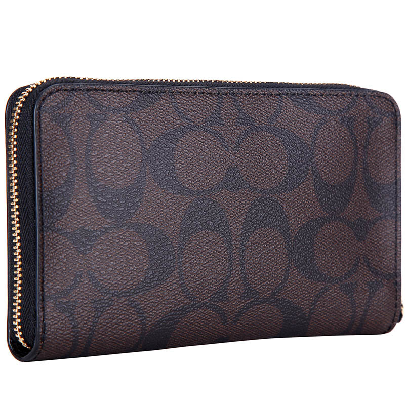 Coach Phone Wallet In Signature Coated Canvas Gold / Brown / Black # F57468