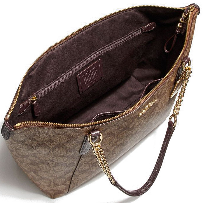 Coach Shoulder Bag With Gift Bag Ava Chain Tote Khaki / Oxblood # F23526
