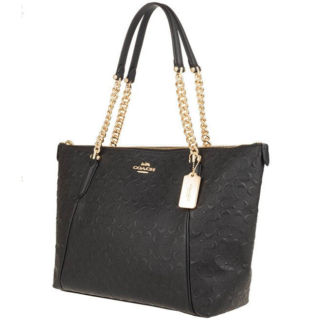 Coach Shoulder Bag With Gift Bag Ava Chain Tote In Signature Leather Black # F49499