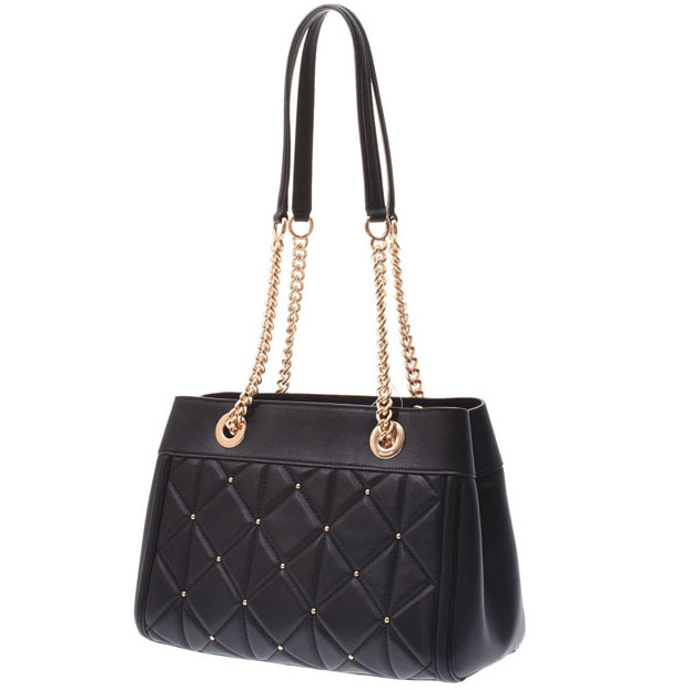 Coach Shoulder Bag With Gift Bag Brooke Chain Carryall With Studded Diamond Quilting Black # F38071