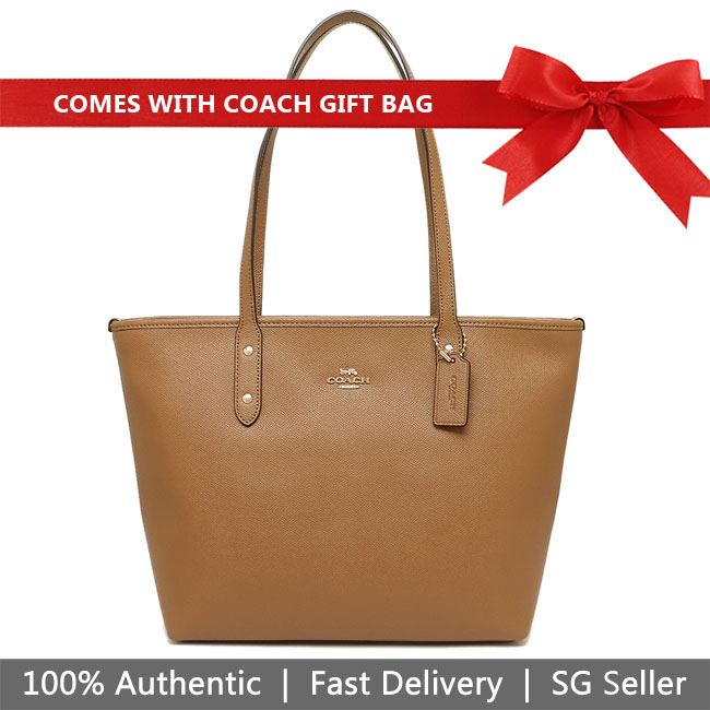 Coach Shoulder Bag With Gift Bag City Zip Tote Light Saddle Brown # F58846