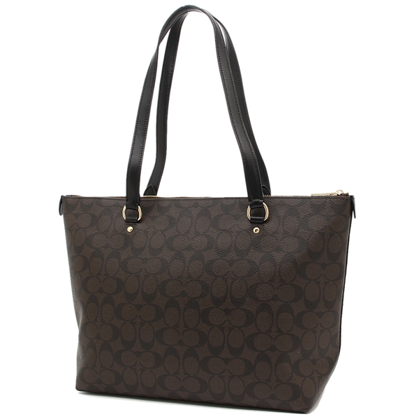 Coach Shoulder Bag With Gift Bag Gallery Tote In Signature Canvas Brown / Black # F79609