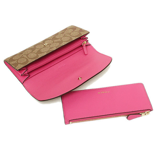 Coach Signature Canvas Pop Slim Envelope Wallet Khaki / Dahlia # F52601
