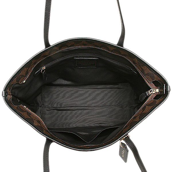 Coach Signature City Zip Tote Shoulder Bag Black / Brown # F36876