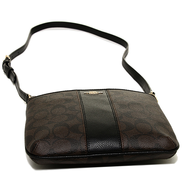 Coach Signature Coated Canvas With Leather North/South Crossbody Bag Black / Brown # F52856