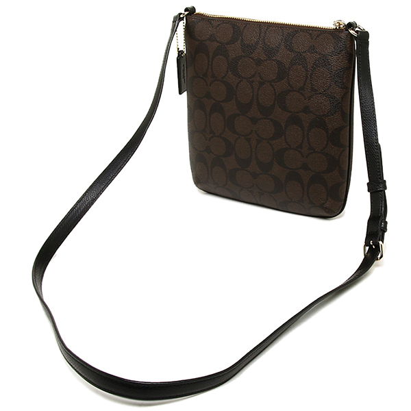 Coach Signature Coated Canvas With Leather North/South Crossbody Bag Black / Brown # F52856