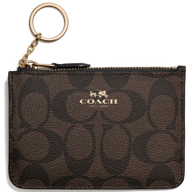 Coach Signature Key Pouch With Gusset Black / Brown # F63923