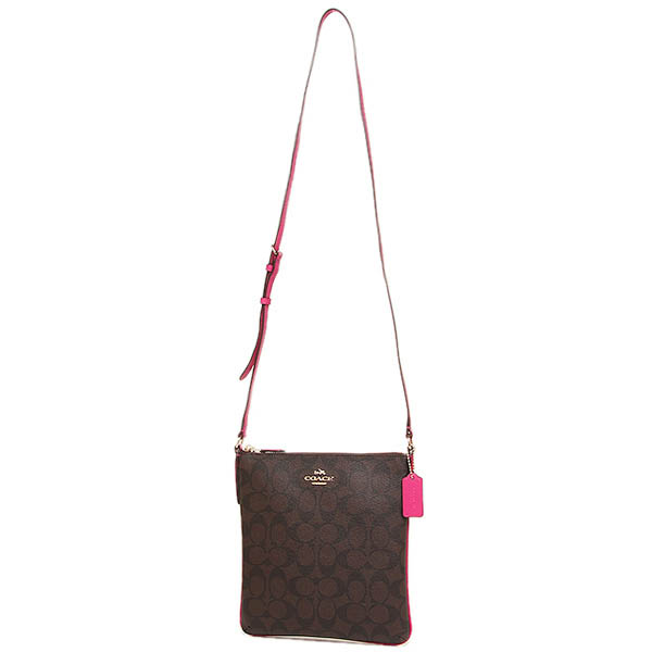 Coach Signature North / South Crossbody Bag Brown / Pink Ruby # F35940