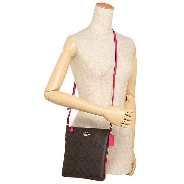 Coach Signature North / South Crossbody Bag Brown / Pink Ruby # F35940
