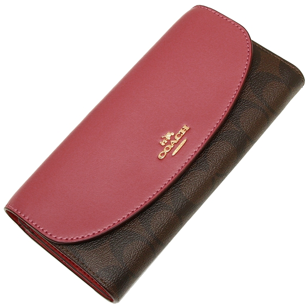 Coach Slim Envelope Wallet In Signature Brown / Rouge Pink # F54022