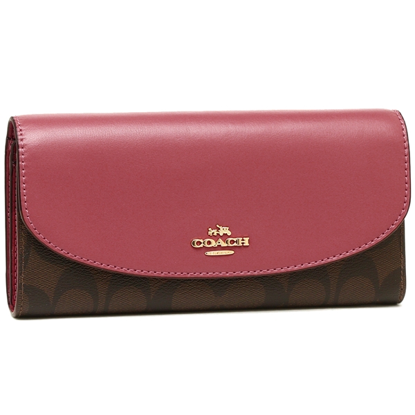 Coach Slim Envelope Wallet In Signature Brown / Rouge Pink # F54022
