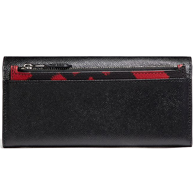 Coach Slim Envelope Wallet With Wild Plaid Print Black / Silver / Red # F23453