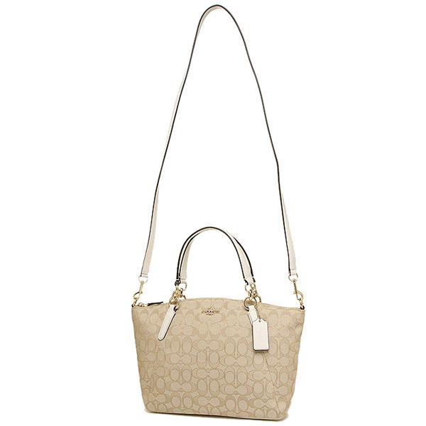 Coach Small Kelsey Satchel In Outline Signature Light Khaki Brown / Chalk White # F58283